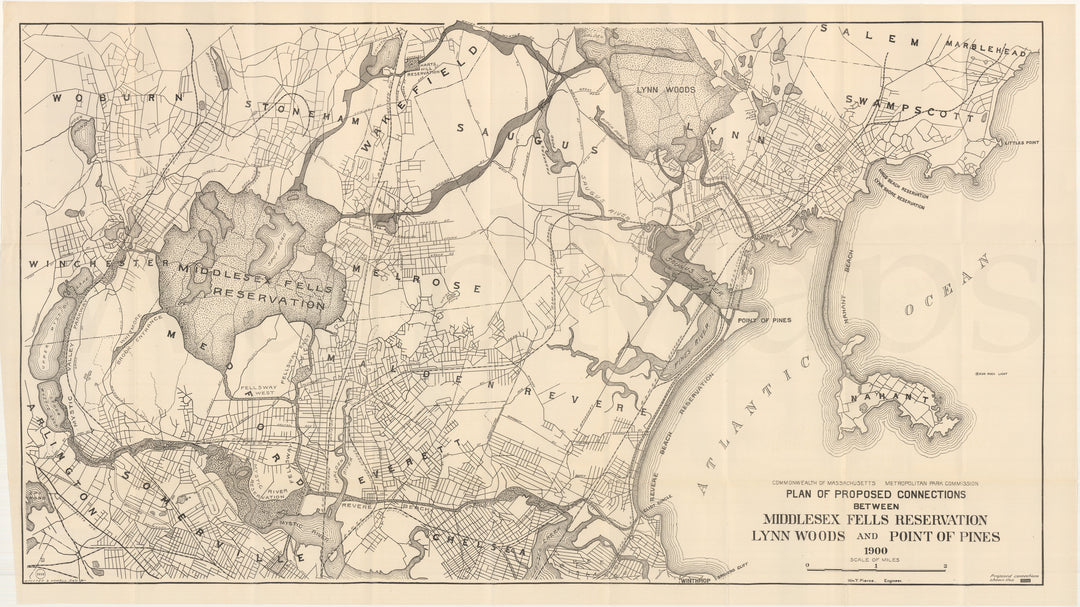 Proposed Connections Between Middlesex Fells, Lynn Woods, and Point of Pines, Massachusetts 1900