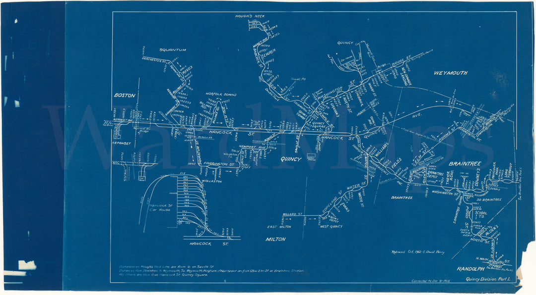 Eastern Massachusetts St. Ry. Co. Track Milage Plan: Quincy Part 1 1915