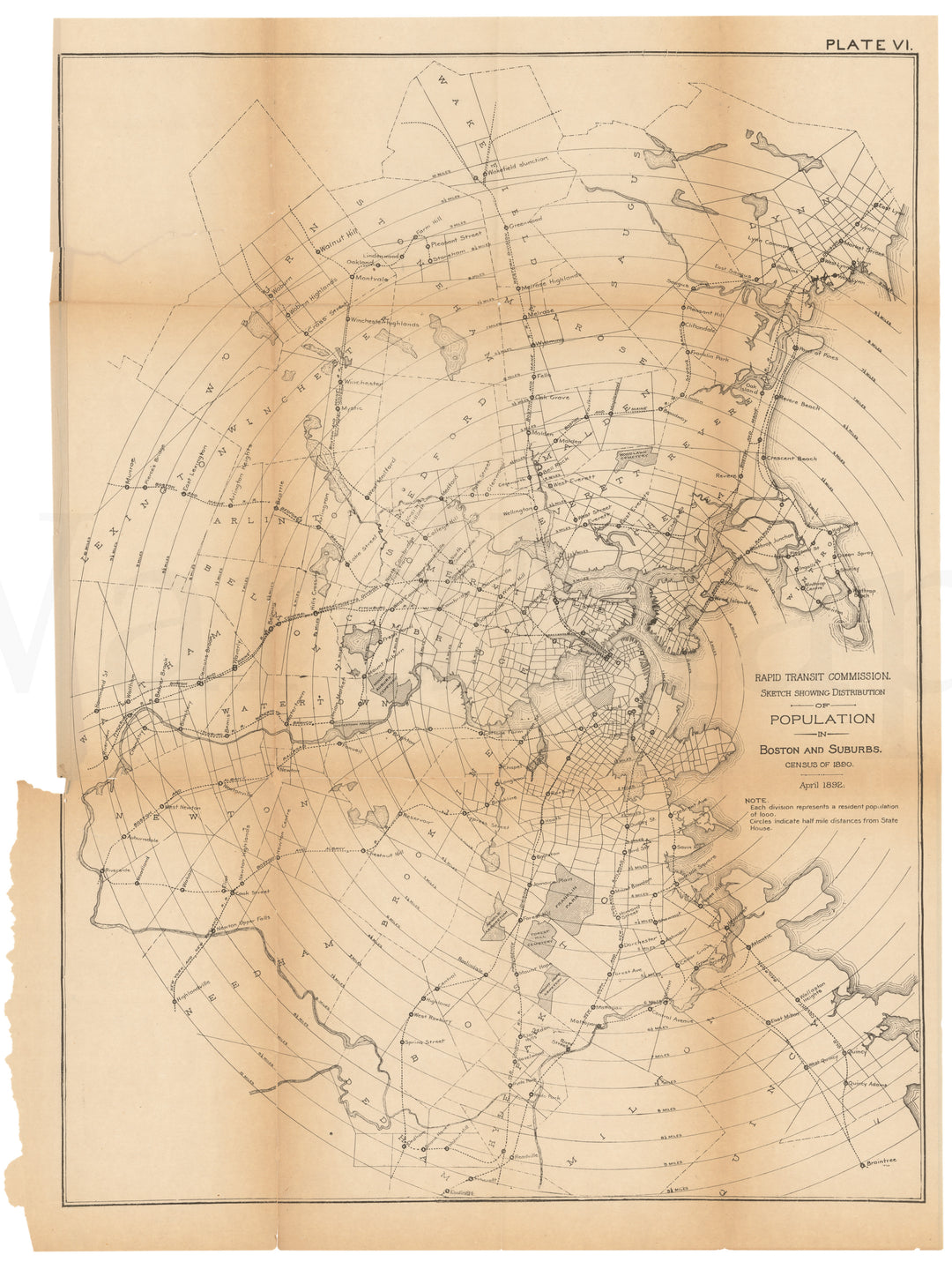 RTC Report 1892 Plate 06: Distribution of Population in Boston and Suburbs, Massachusetts 1890