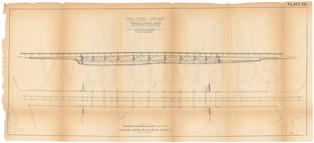 RTC Report 1892 Plate 21: Proposed Highway Bridge to Replace Warren Bridge, Boston, Massachusetts