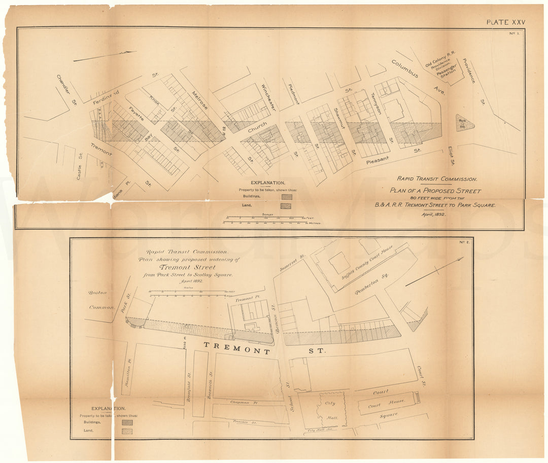 RTC Report 1892 Plate 25: Proposed Street Widenings in Boston, Massachusetts