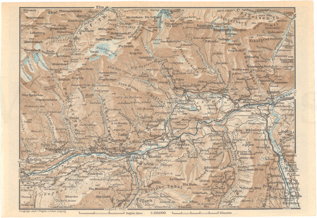 Graubunden Canton (Northwest Part), Switzerland 1938: Ilanz - Tamins Region