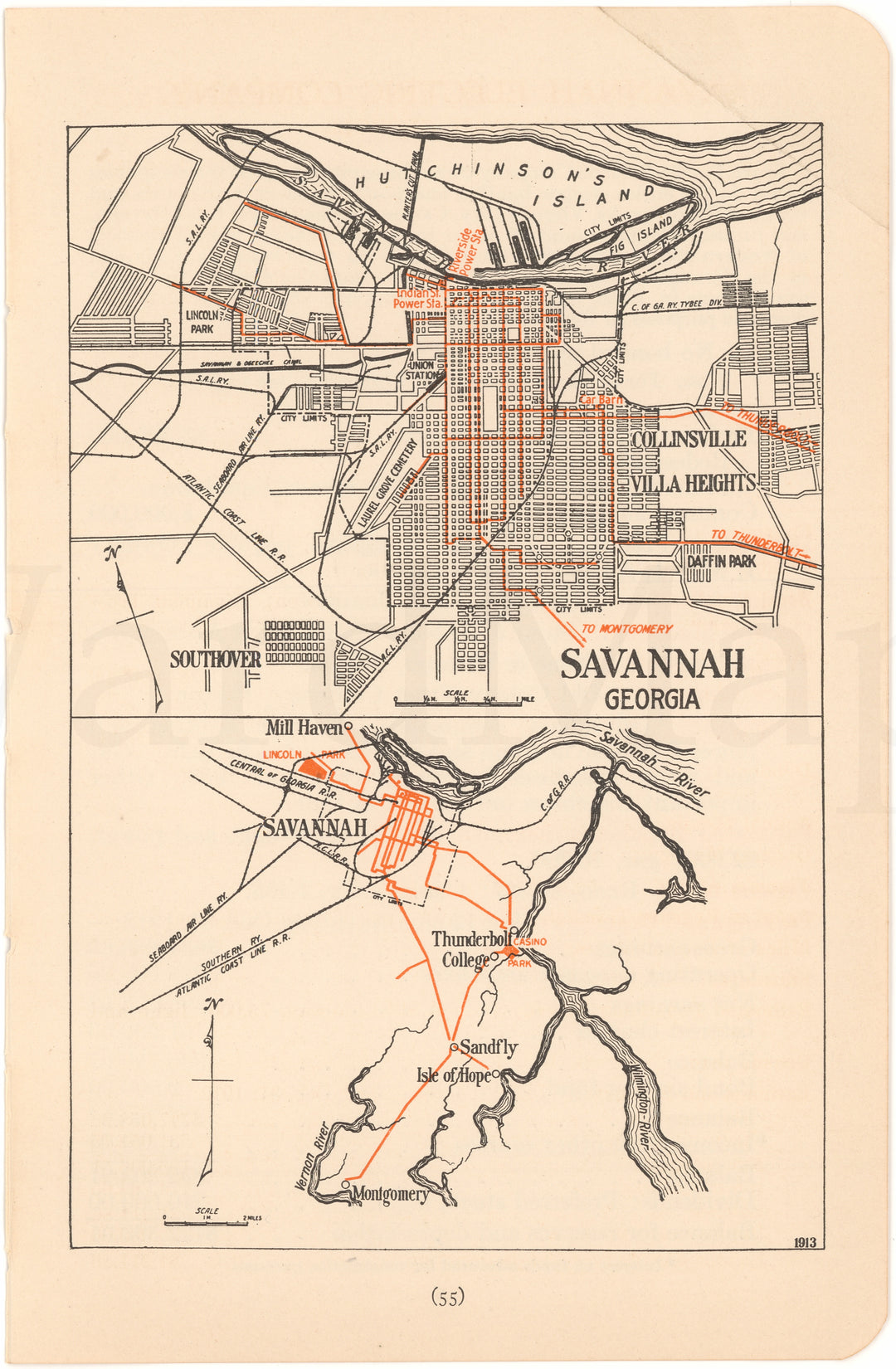 Savannah, Georgia 1913: Streetcar Lines