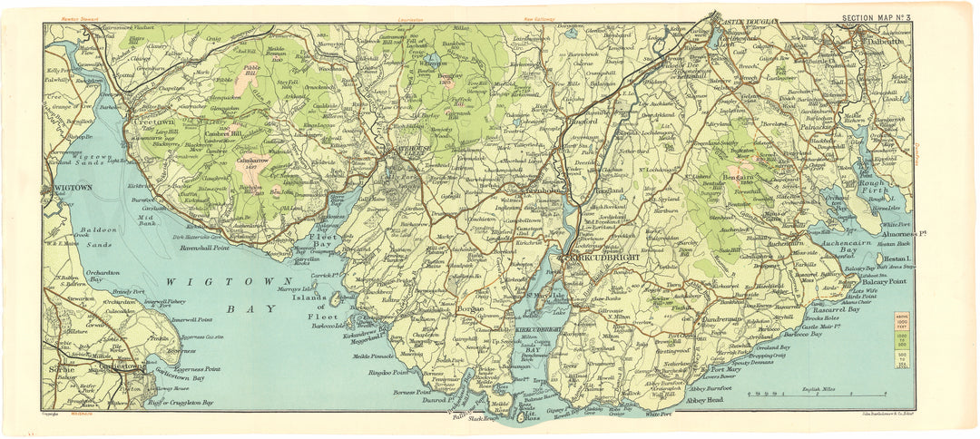 Scotland c.1910 Section Map 03: Kirkcudbright - Wigtown Bay Region