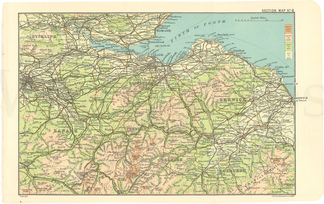 Scotland c.1910 Section Map 06: Lothians - Edinburgh - Glasgow Region