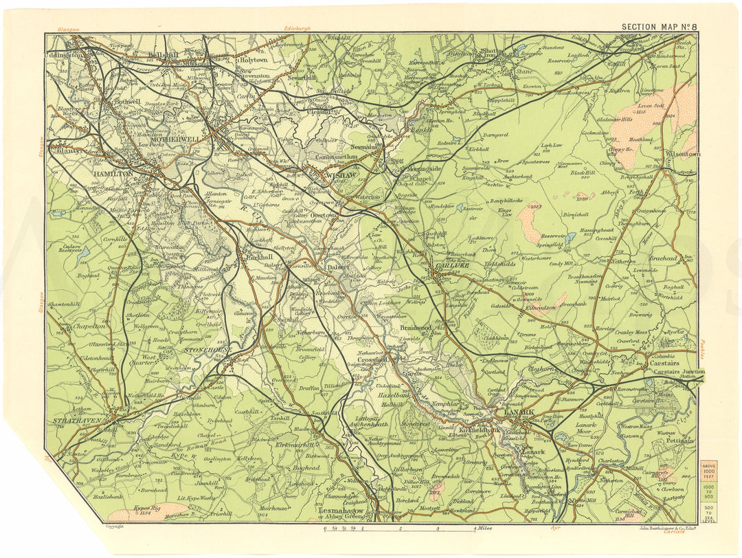 Scotland c.1910 Section Map 08: Motherwell - Lanark Region