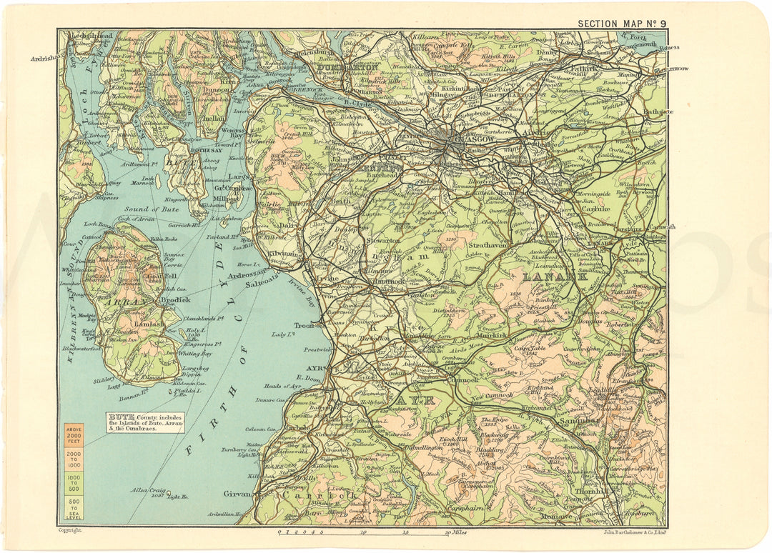 Scotland c.1910 Section Map 09: Glasgow - Firth of Clyde Region
