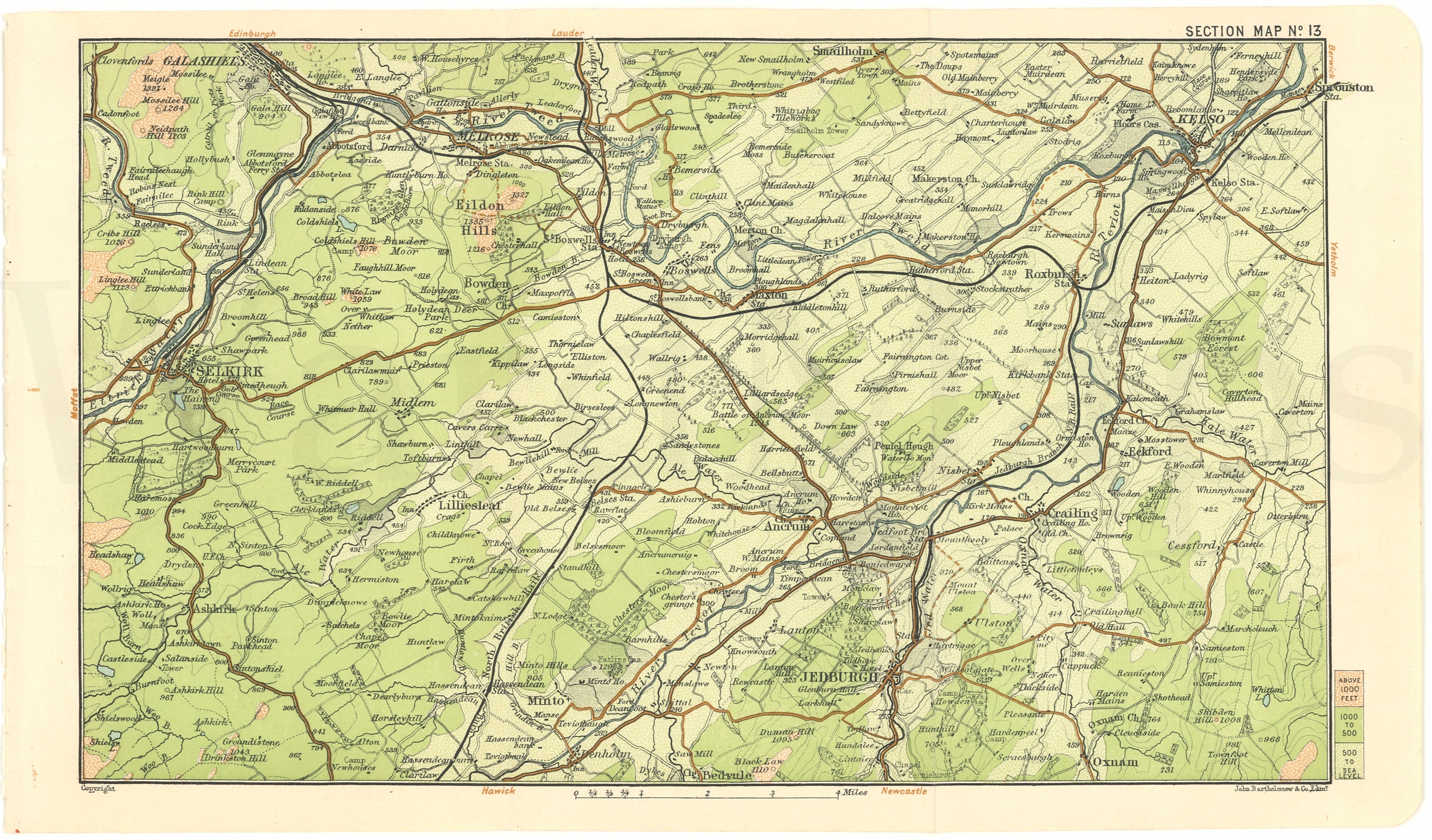 Scotland c.1910 Section Map 13: Selkirk - Kelso - Jedburgh Region ...