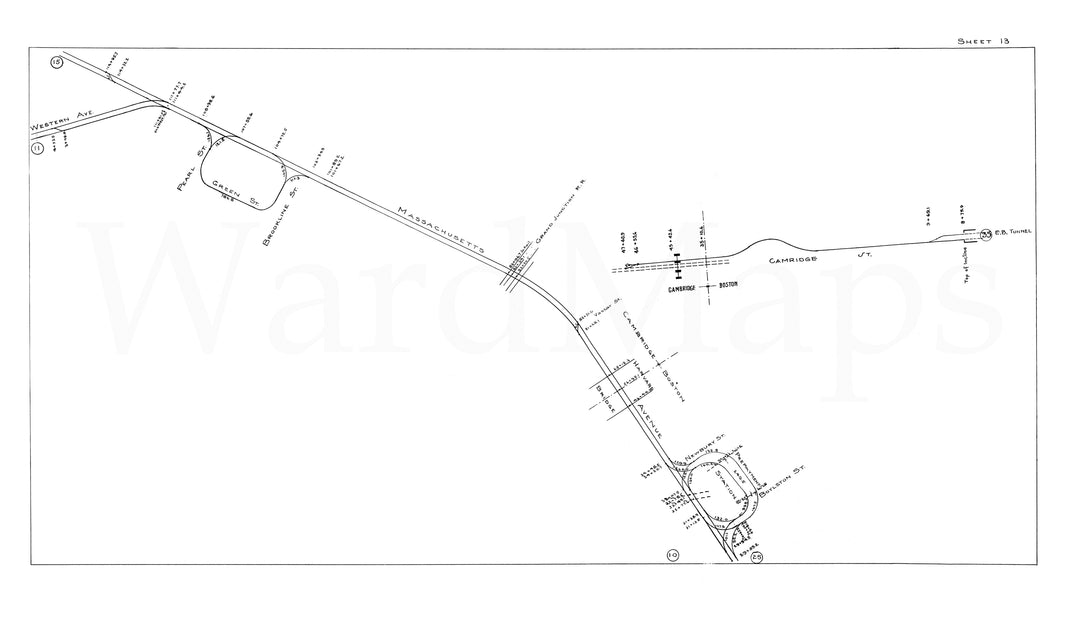 BERy Track Milage Map 1946 Plate 13: Boston and Cambridge, Massachusetts