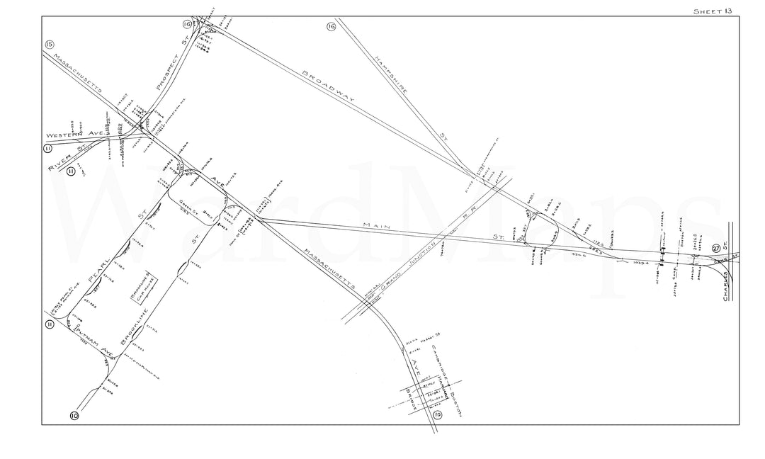 BERy Track Milage Map 1919 Plate 13: Cambridge, Massachusetts