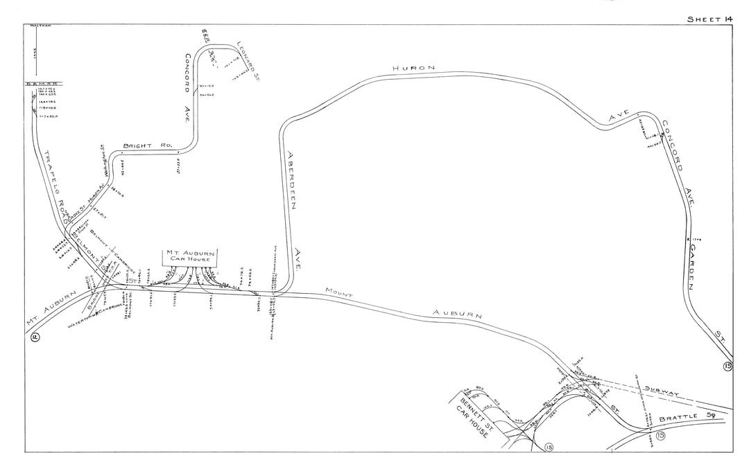 BERy Track Milage Map 1915 Plate 14: Belmont and Cambridge, Massachusetts