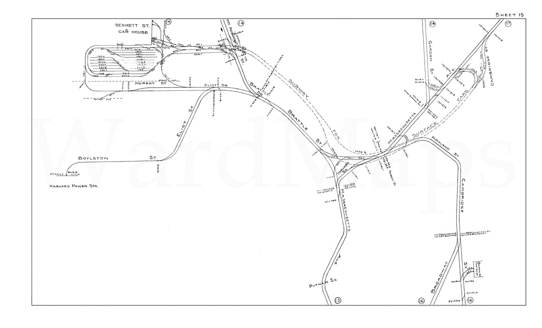 BERy Track Milage Map 1919 Plate 15: Cambridge, Massachusetts