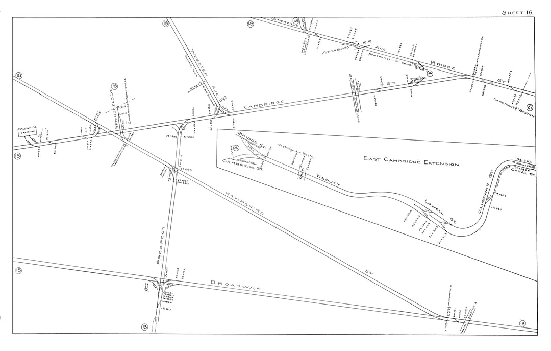 BERy Track Milage Map 1915 Plate 16: Cambridge, Massachusetts