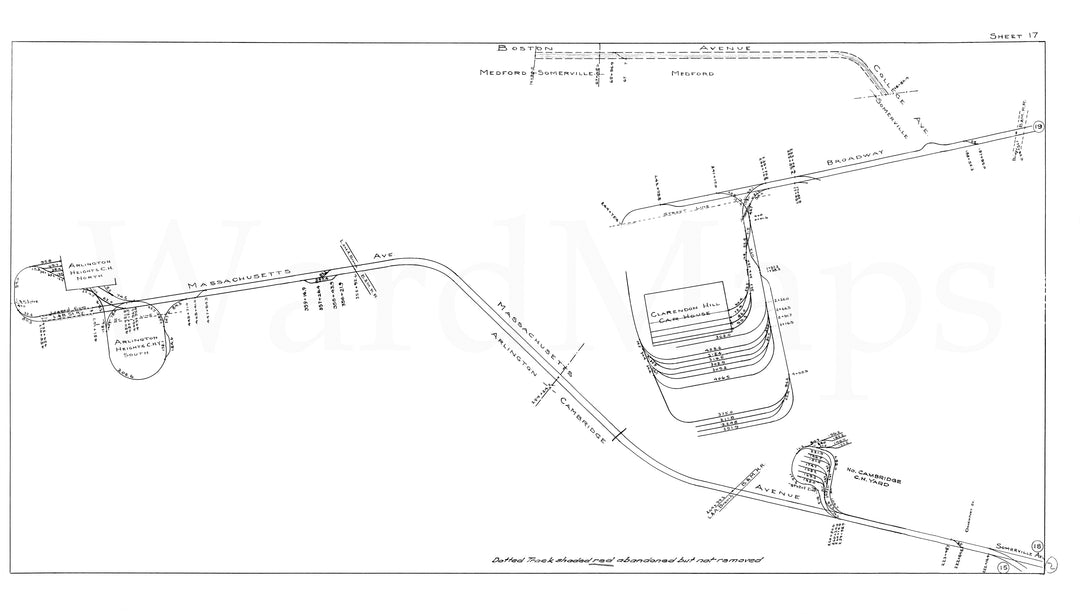 BERy Track Milage Map 1946 Plate 17: Arlington and Cambridge, Massachusetts