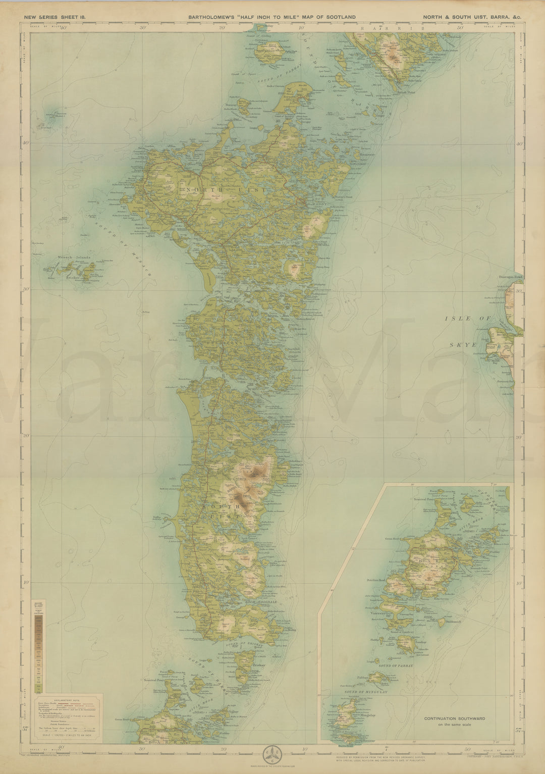 "Half-Inch to Mile" Scotland Circa 1920s Plate 18: North and South Uist; Barra