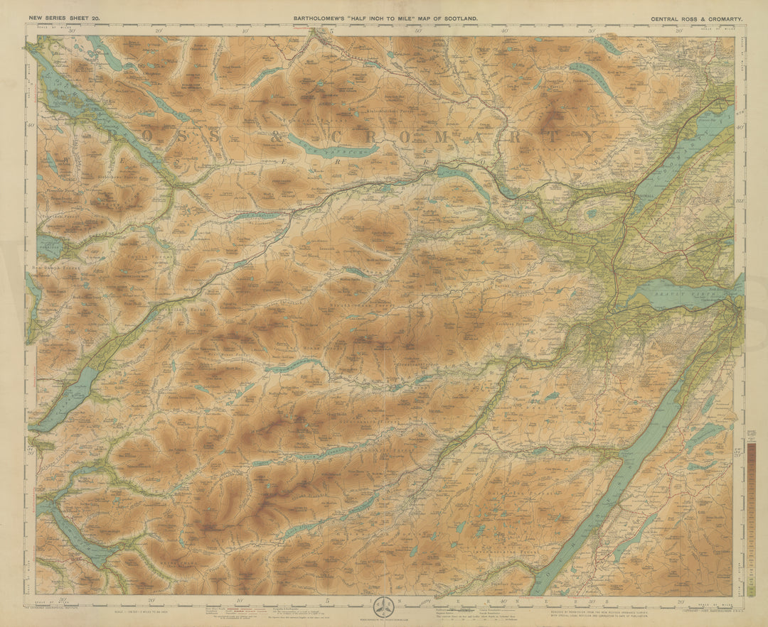 "Half-Inch to Mile" Scotland Circa 1920s Plate 20: Central Ross & Cromarty