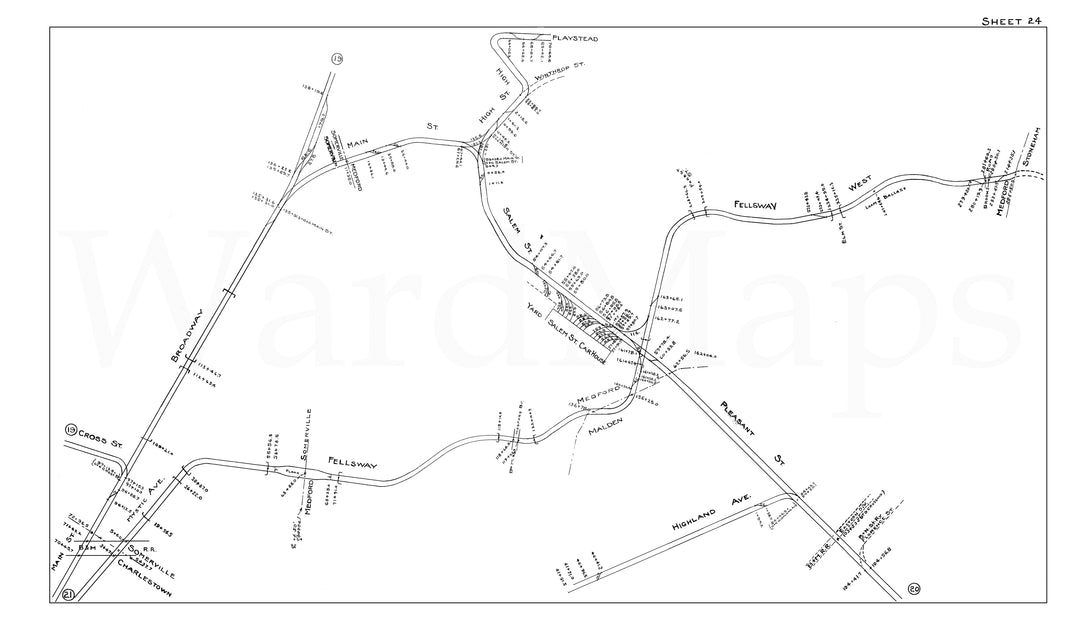 BERy Track Milage Map 1919 Plate 24: Medford and Somerville, Massachusetts
