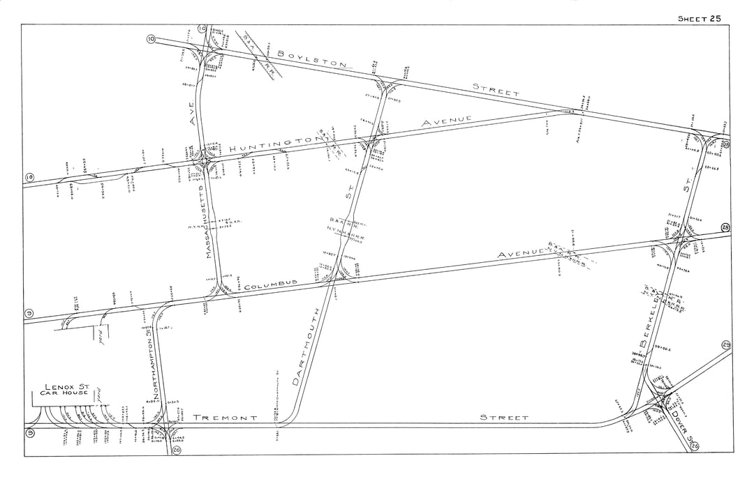 BERy Track Milage Map 1915 Plate 25: Boston and Roxbury, Massachusetts