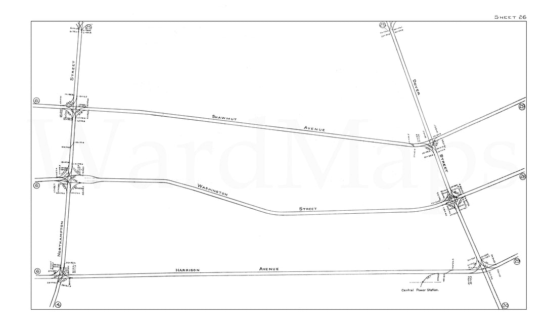 BERy Track Milage Map 1919 Plate 26: Boston and Roxbury, Massachusetts
