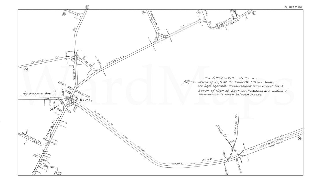 BERy Track Milage Map 1919 Plate 32: Boston, Massachusetts