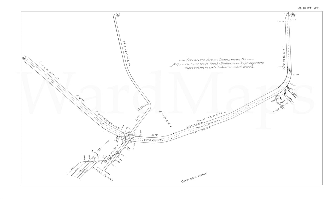 BERy Track Milage Map 1919 Plate 34: Boston, Massachusetts