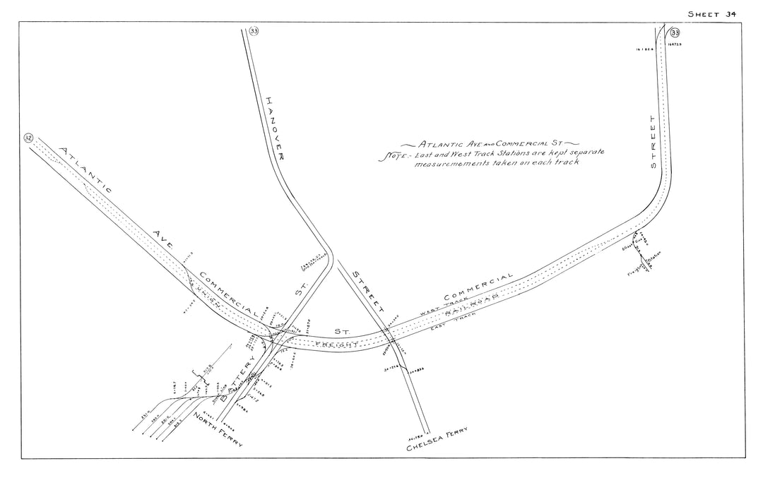 BERy Track Milage Map 1915 Plate 34: Boston, Massachusetts