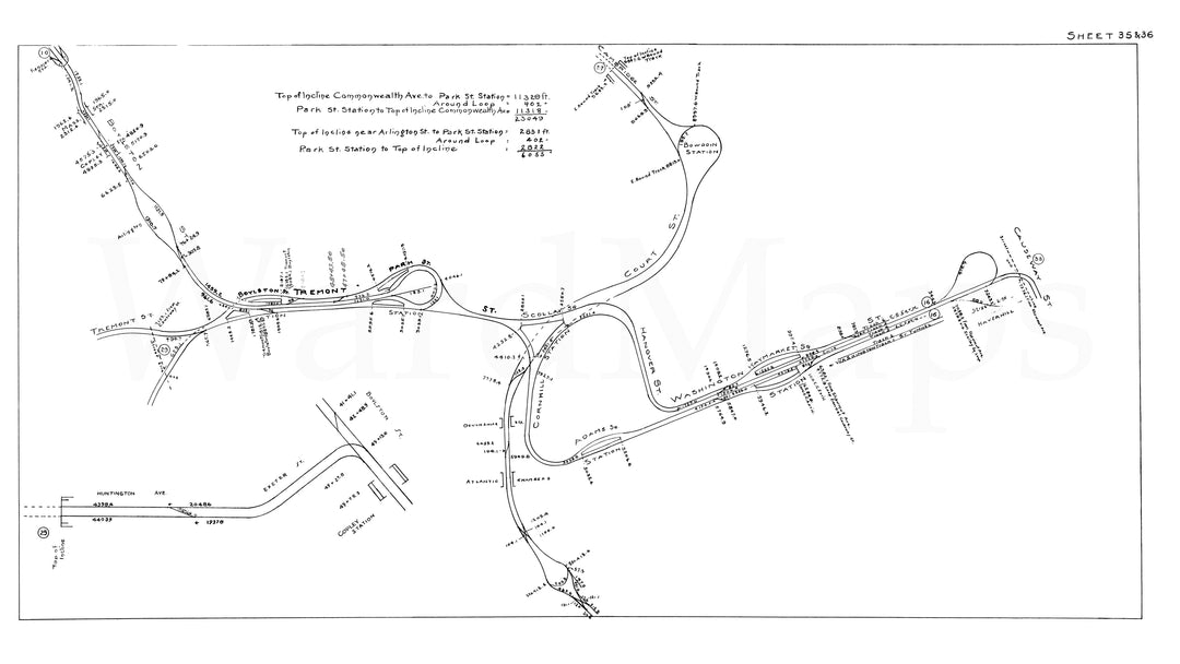 BERy Track Milage Map 1946 Plate 35-36: Boston, Massachusetts