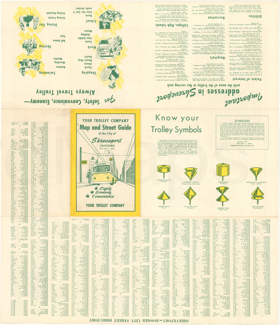 Shreveport, Louisiana Trolley Map and Street Guide 1960