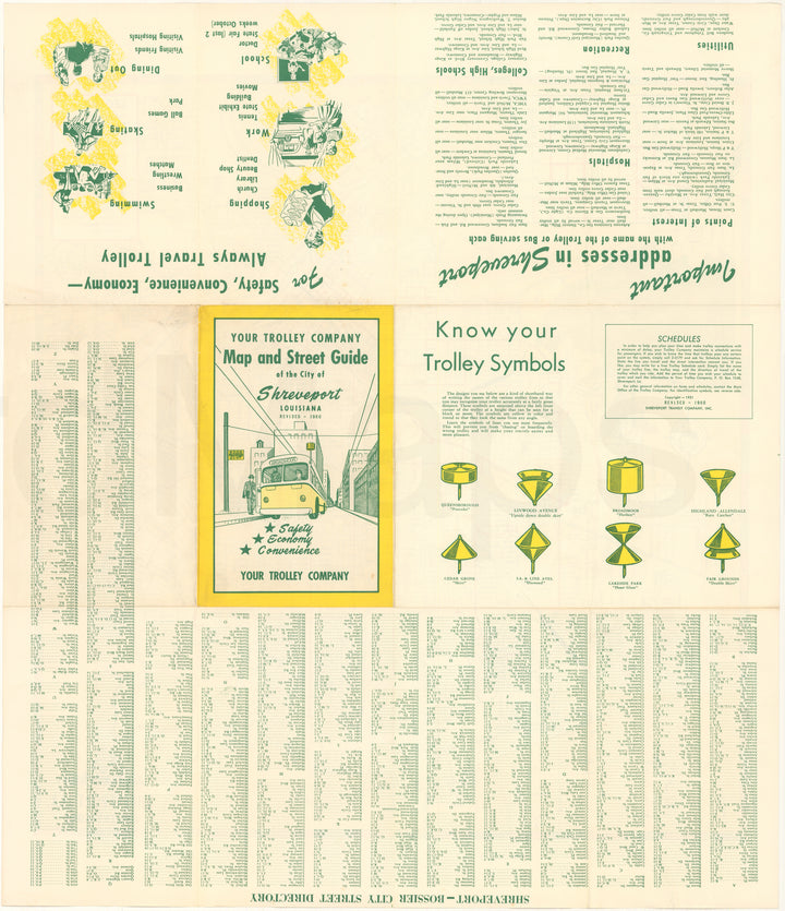 Shreveport, Louisiana Trolley Map and Street Guide 1960