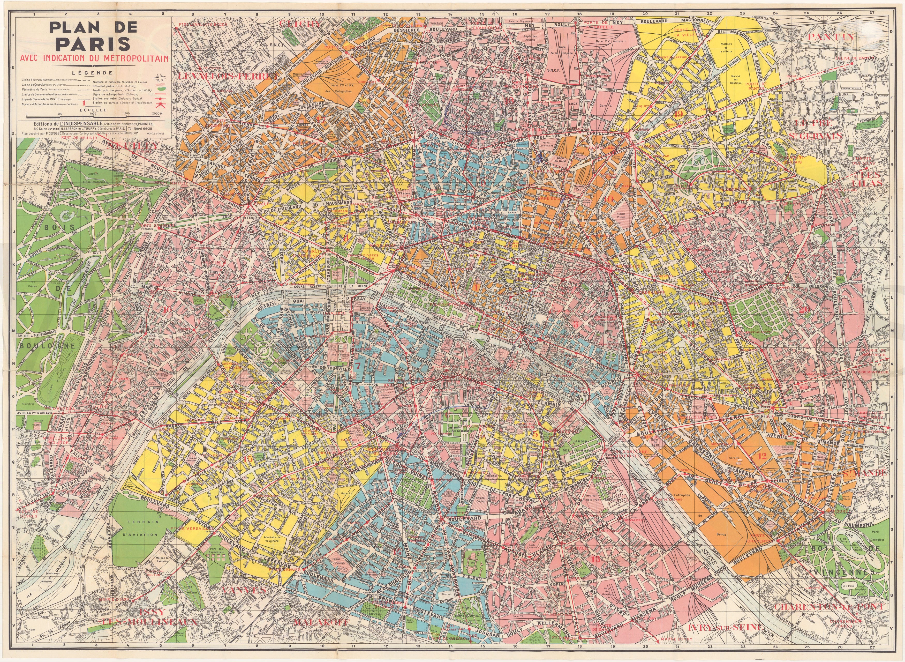 Paris, France 1968-1970 (Circa): Plan de Paris Avec Indication du