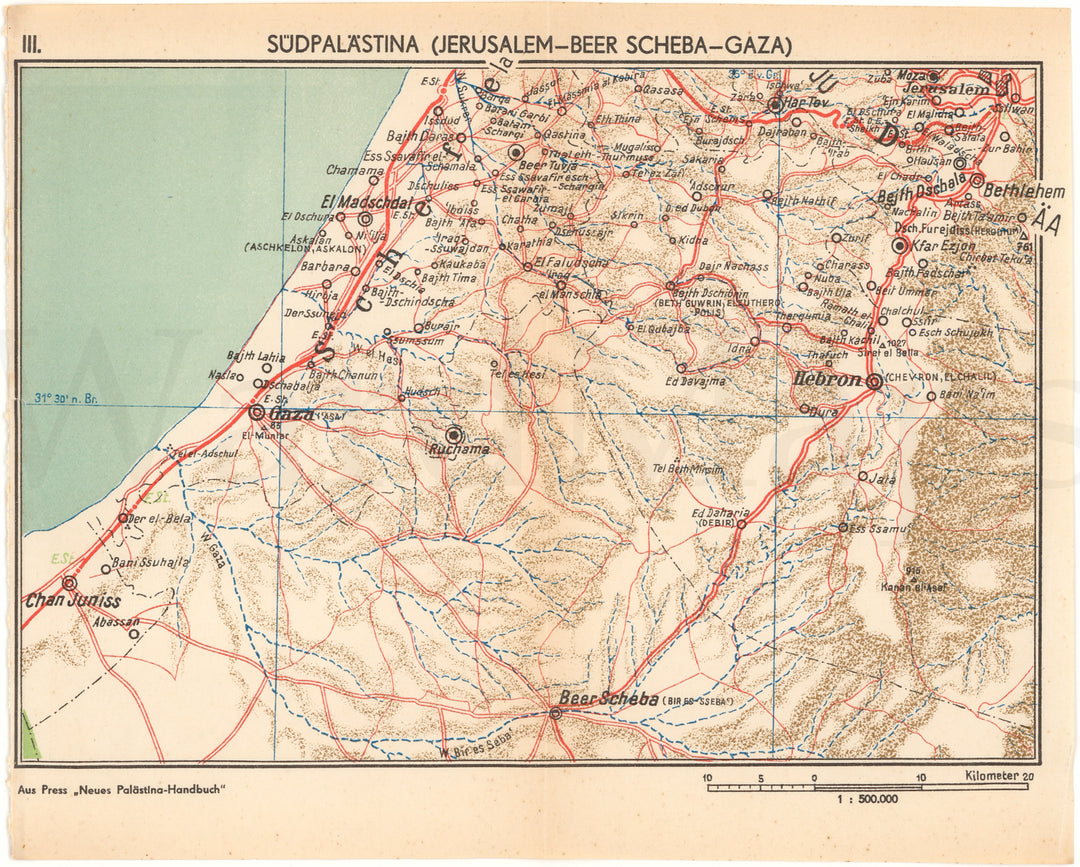 Palestine 1934 Southern Part: Jerusalem-Beer Sheba-Gaza