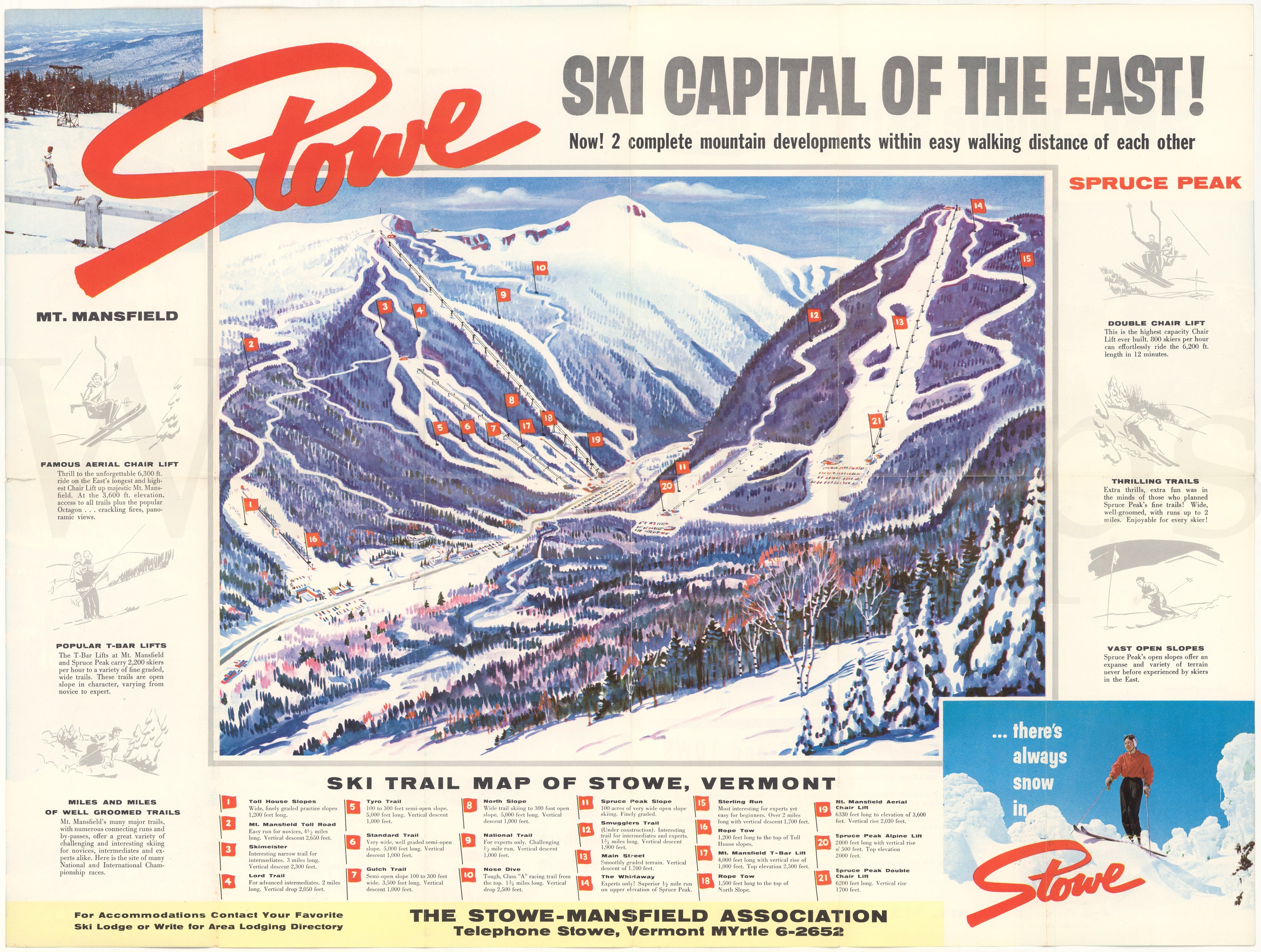 Stowe, Vermont Ski Area Map Circa 1950s – WardMaps LLC