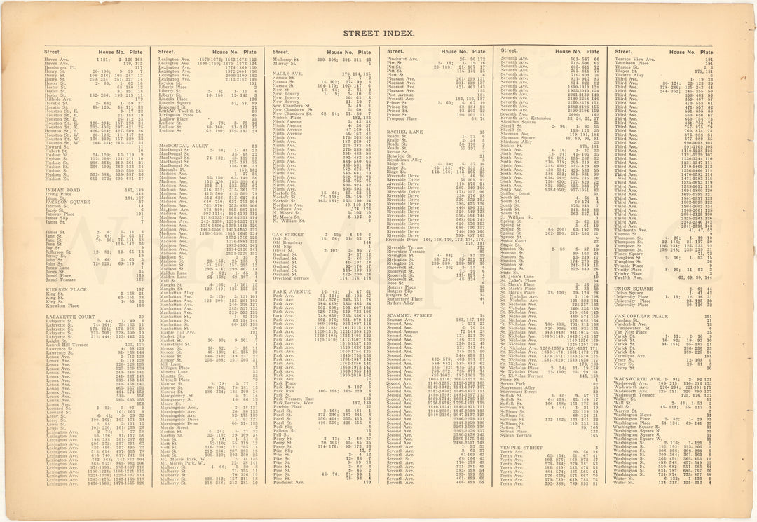 Manhattan, New York 1916 Street Index 2