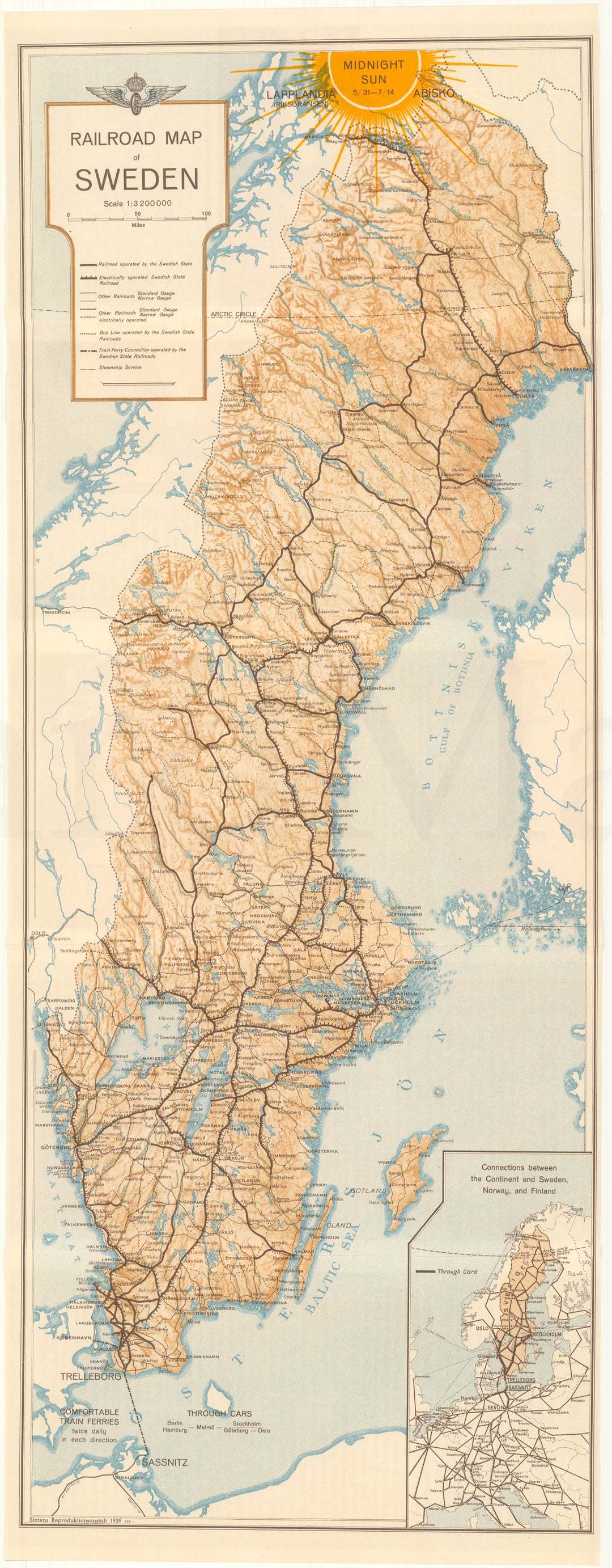 Sweden 1939 Railroad Map