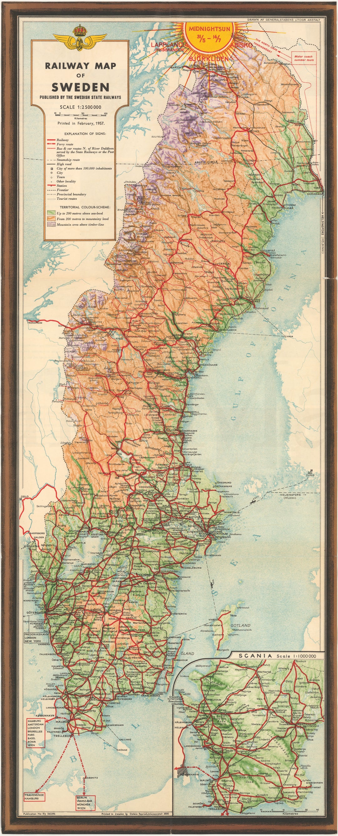 Sweden Railway Map 1957