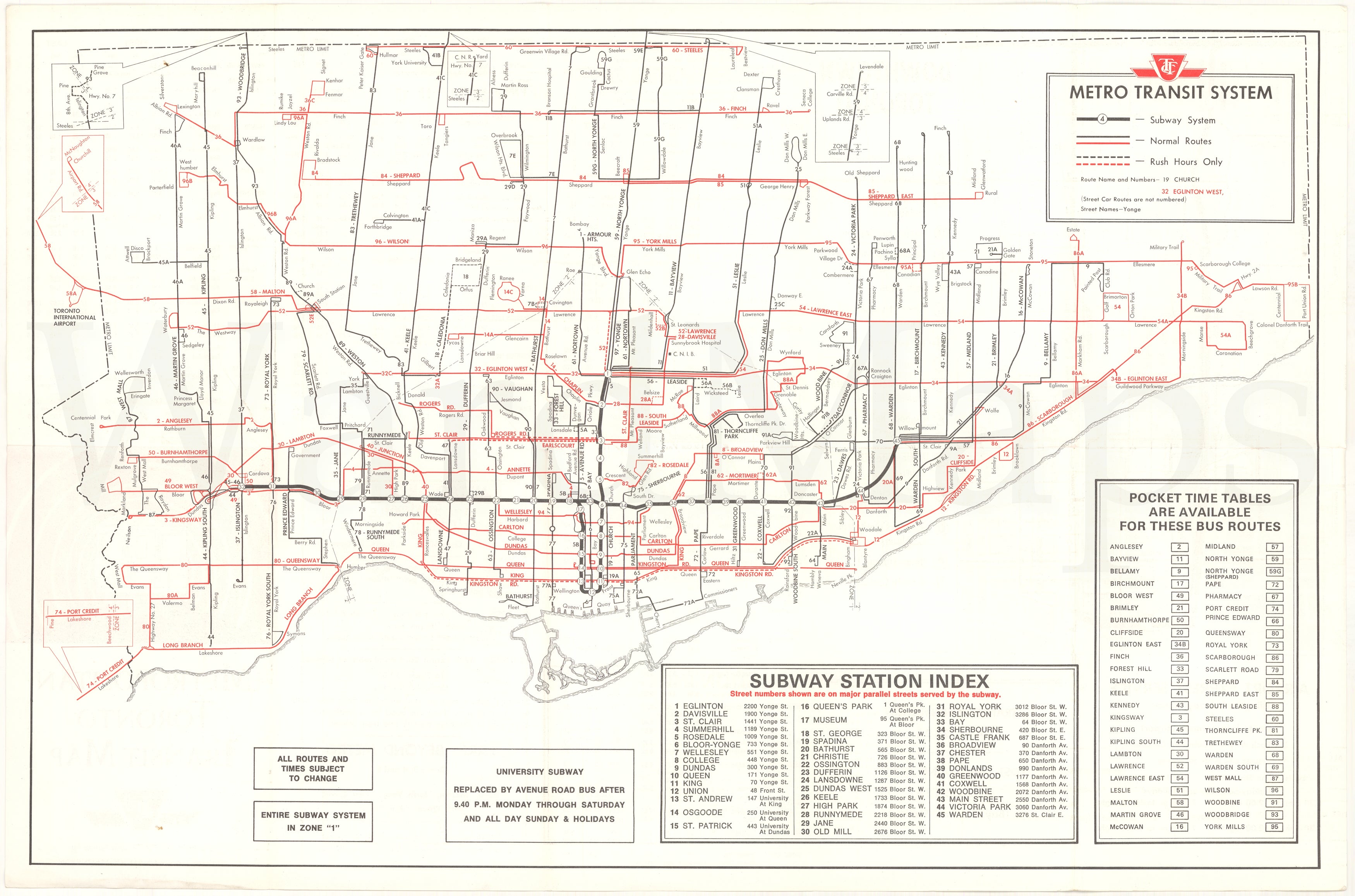 Toronto Transit Commission System Map 1970 April 26