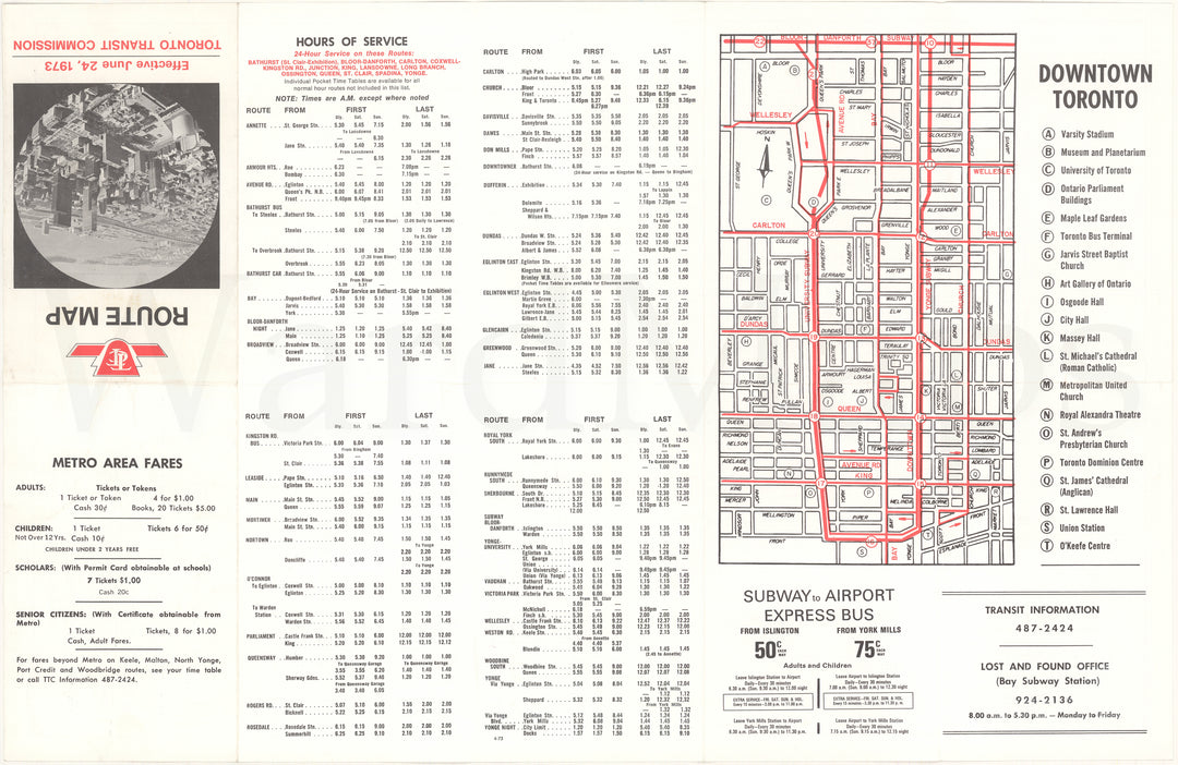 Toronto Transit Commission System Map 1973 June 24