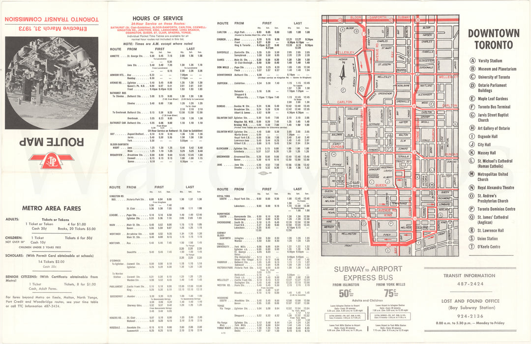 Toronto Transit Commission System Map 1973 March 31