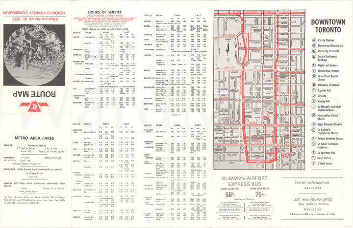 Toronto Transit Commission System Map 1973 March 31