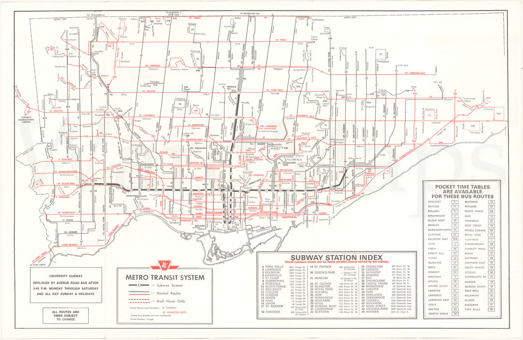 Toronto Transit Commission System Map 1973 March 31