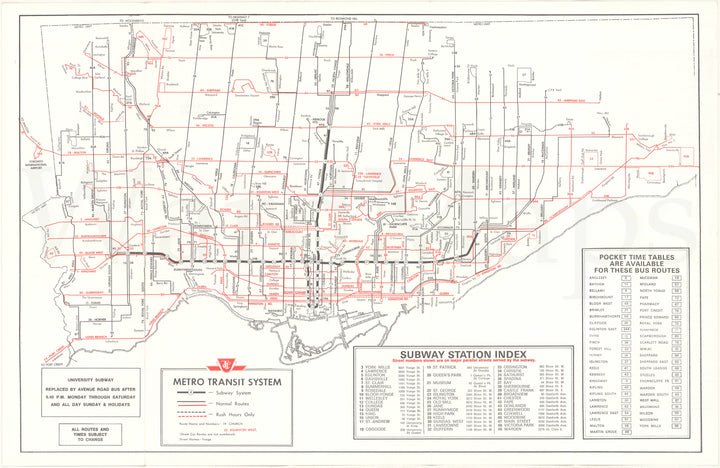 Toronto Transit Commission System Map 1973 March 31