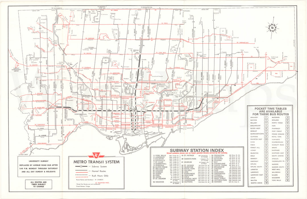 Toronto Transit Commission System Map 1973 September 2