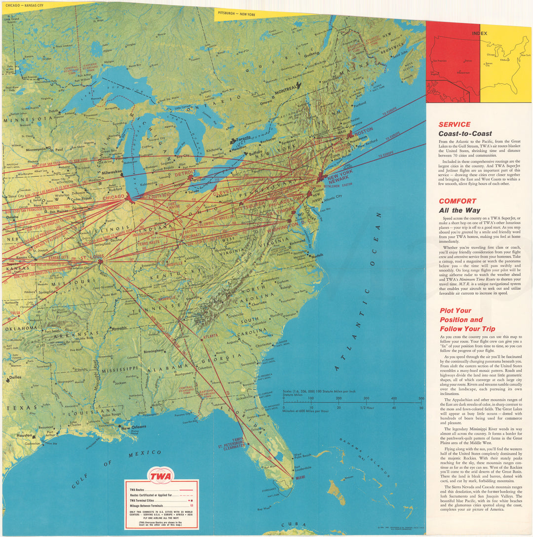 TWA Airline System Map 1962 (Side A - East USA)