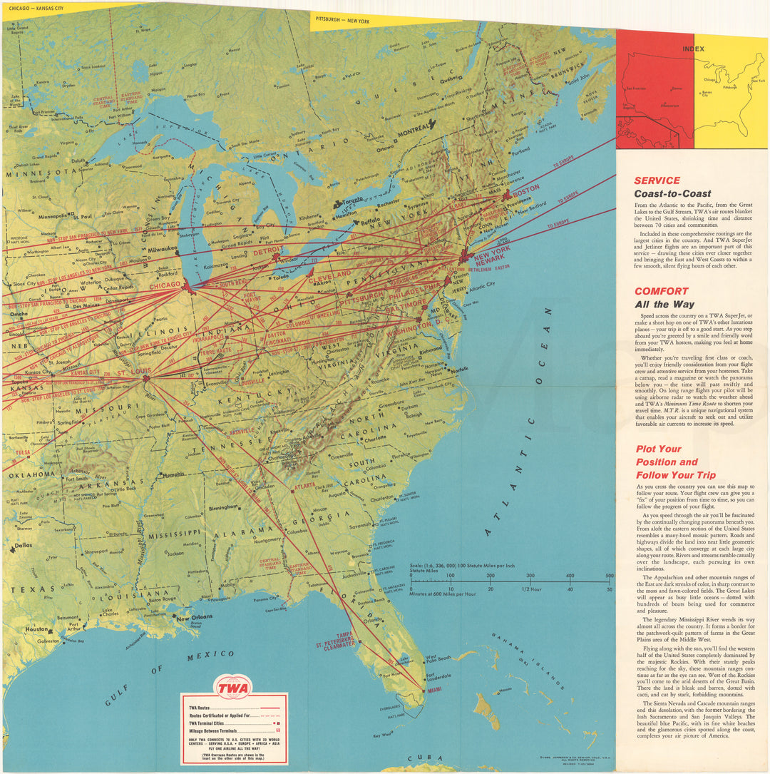 TWA Airline System Map 1965 (Side A - East USA)