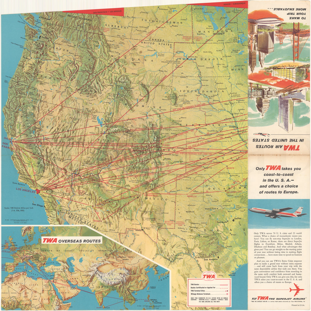 TWA Airline System Map 1965 (Side B - West USA)