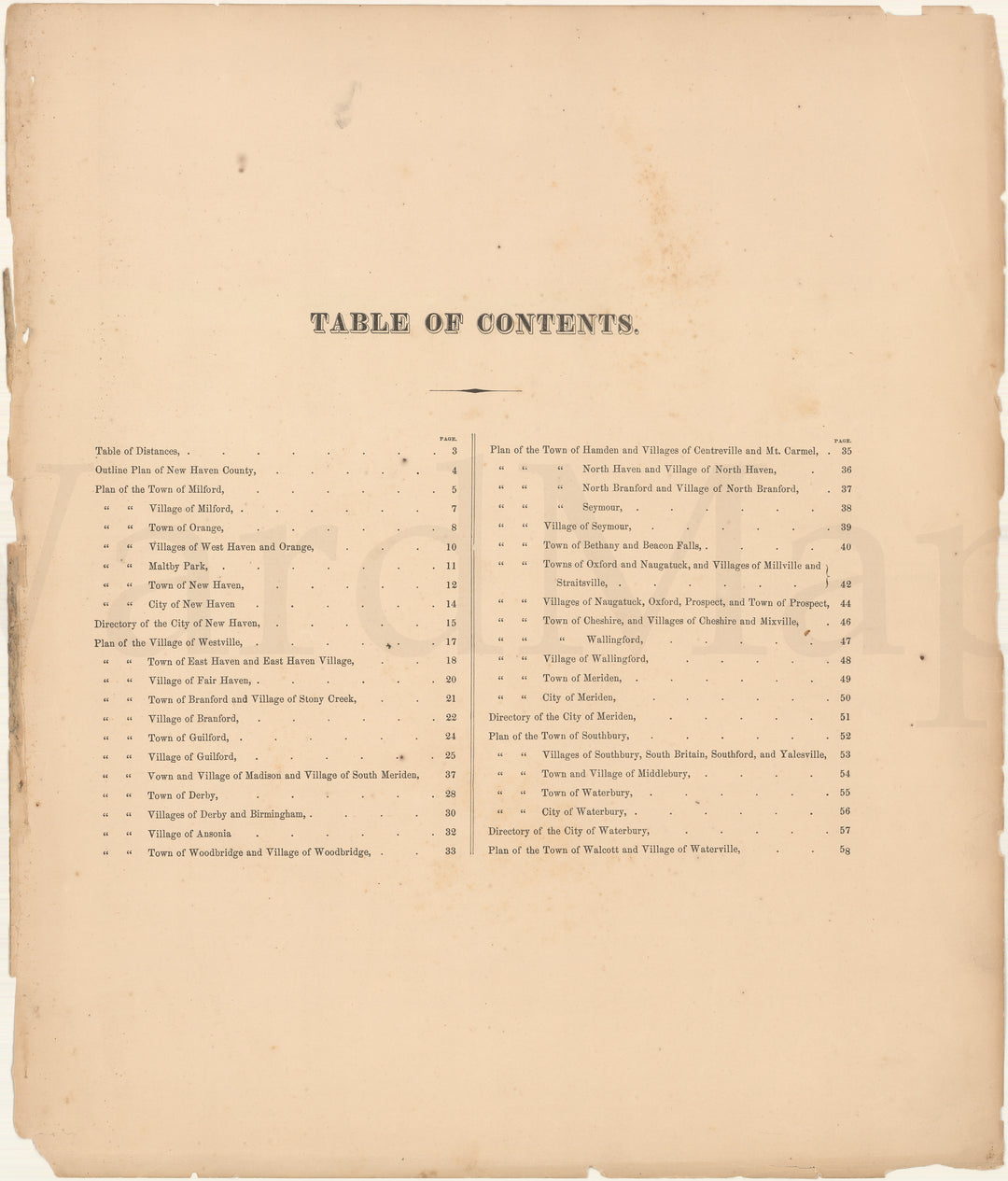 New Haven County, Connecticut 1868 Table of Contents