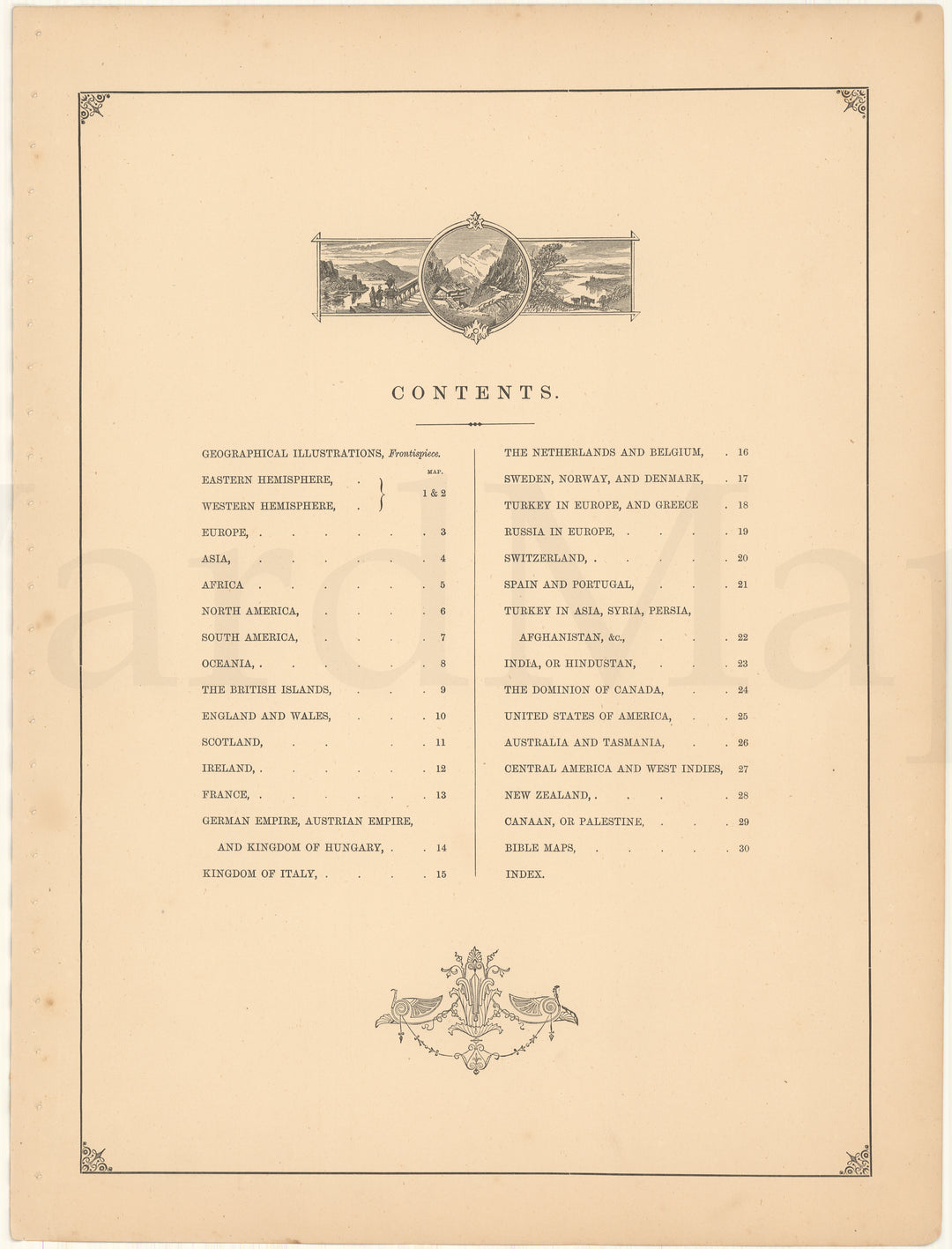 Marcus Ward's Everyday Atlas circa 1880 Table of Contents