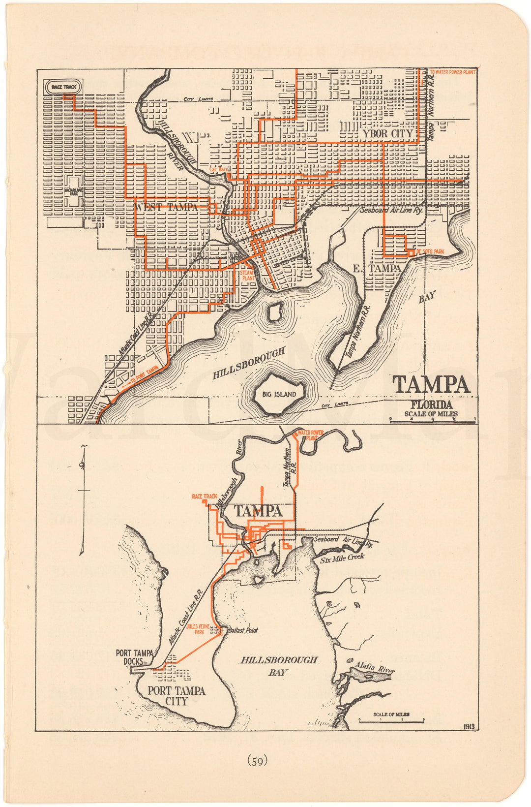 Tampa, Florida 1913: Streetcar Lines
