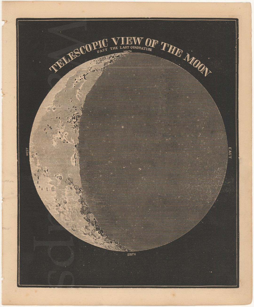 Telescopic View of The Moon 1868: Past the Last Quadrature