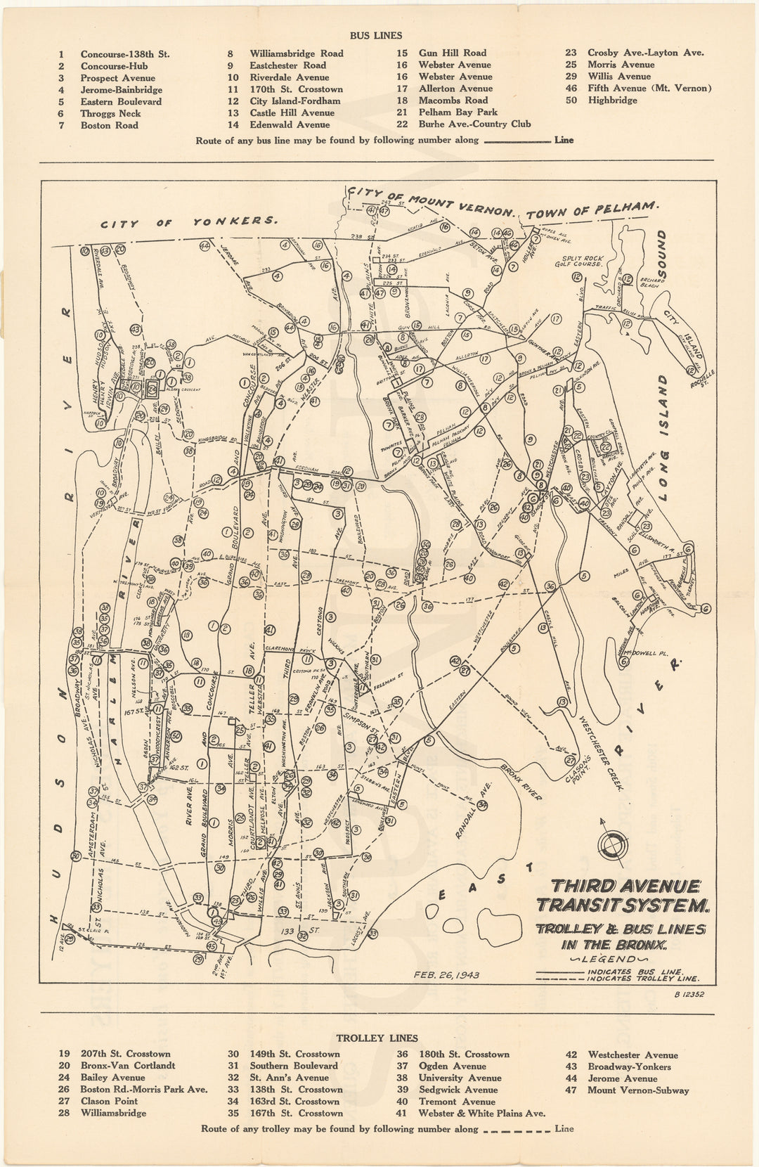 Third Avenue Transit System, New York, NY 1943: Trolley & Bus Lines in The Bronx